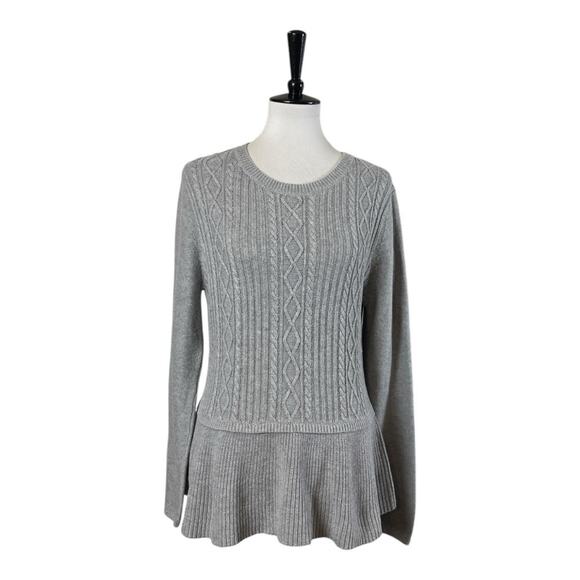 Talbots Sweater Peplum Crew Neck Cable Knit Light Gray Women’s Size Large - Picture 12 of 12